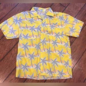 Tropicana Vtg shirt mens Large yellow button up Palm trees beach vacation light
